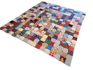 lot 94 image: Vintage Patchwork Quilt with Colorful Fabric Squares