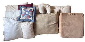 lot 137 image: Assorted Bed and Decorative Pillows with Cushion and Neck Pillow