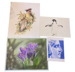 lot 7A image: Collection of 4 Original Colored Pencil and Graphite Artworks