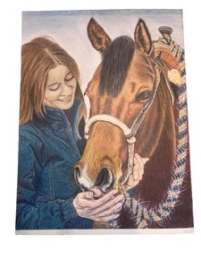 lot 10A image: Original Artwork of Girl with Horse Portrait on Canvas
