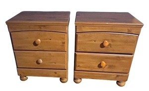 lot 31 image: Pair of Wooden 2-Drawer Nightstands with Round Legs