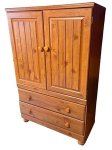 lot 32 image: Wooden Armoire Wardrobe Cabinet with Double Doors and Two Drawers