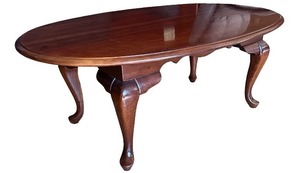 lot 45 image: Oval Wood Coffee Table with Queen Anne Legs
