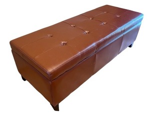 lot 47 image: Brown Faux Leather Tufted Storage Bench Ottoman