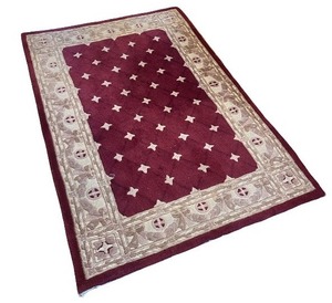 lot 48 image: Burgundy Area Rug with Beige Floral Border
