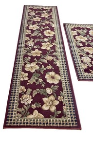 lot 57 image: Set of 2 Floral Area Rugs with Burgundy and Ivory Design