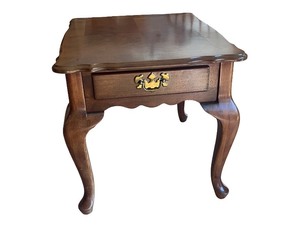lot 69 image: Wood End Table with Drawer and Brass Handle