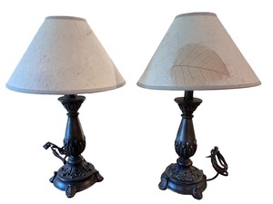 lot 72 image: Pair of Decorative Table Lamps with Leaf Motif Shades