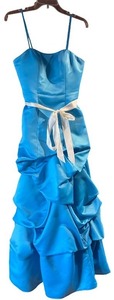 lot 103 image: Blue Strapless Ruffled Prom or Formal Gown with Ribbon Tie