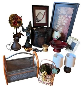 lot 141 image: Home Decor Collection with Framed Art, Vase, Lamps, and Accessories