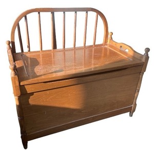 lot 151 image: Wooden Storage Bench with Backrest and Lift-Top Lid