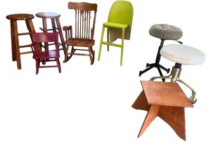 lot 153 image: Assorted Set of 8 Chairs and Stools Including Rocker and Barstool