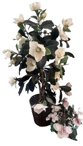lot 157 image: Artificial White Flowering Plant in Basket with Small Floral Arrangement