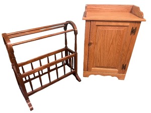lot 161 image: Wooden Magazine Rack and Accent Cabinet Set