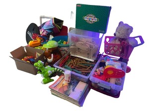 lot 170 image: Large Toy and Game Collection with Lincoln Logs, Magnetic Set, Plush Bear, and More
