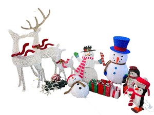 lot 185 image: Outdoor Holiday Decor Collection with Lighted Reindeer, Snowmen, Gifts, and Penguins