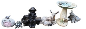 lot 201 image: Collection of Assorted Outdoor Garden Statues and Bird Bath
