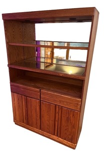 lot 204 image: Wood Display Cabinet with Glass Shelves and Mirrored Back