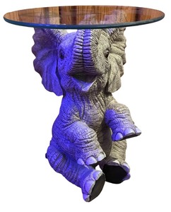 lot 212 image: Elephant Shaped Resin Side Table with Round Glass Top