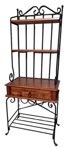 lot 63 image: Metal and Wood Bakers Rack with Shelves and Drawer