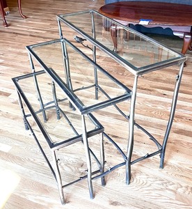 lot 12 image: Set of 3 Glass and Metal Nesting Tables
