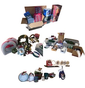 lot 155 image: Large Holiday Decor Collection with Ornaments, Wreaths, and Seasonal Decorations