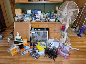 lot 218 image: Household Supply Collection with Fans, Cleaning, and Toiletries
