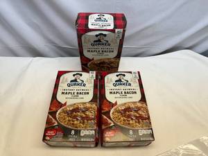 lot 89 image: 3x Quaker Maple Bacon Oatmeal