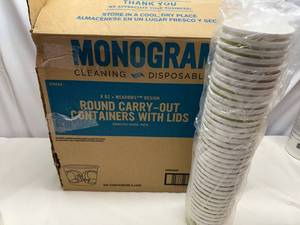 lot 91 image: 250x 8oz Round Carry Out Containers with Lids