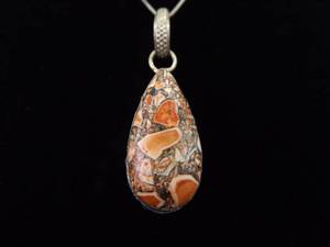 lot 56 image: .925 Sterling Silver Leopard Skin Jasper Pendant Necklace