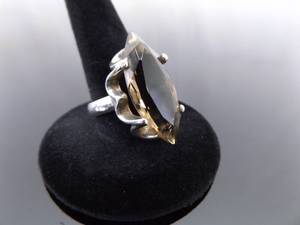 lot 69 image: .925 Sterling Silver Marquis Cut Smokey Quartz Cocktail Ring Size 6.75