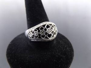 lot 72 image: .925 Sterling Silver Diamond Ring Size 7