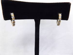 lot 75 image: .925 Sterling Silver Crystal Vermeil Hinged Wire Hoop Earrings