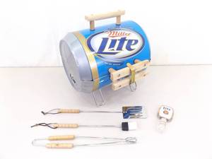 lot 28 image: NEW Miller Light Tap Handle, Grill, and Accessories 