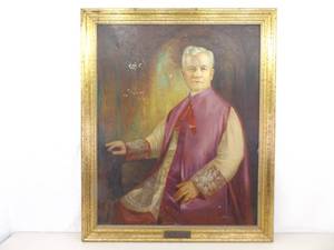 lot 36 image: LARGE 49 1932 Oil on Canvas of Monsignor J.C Byrne by Listed Artist Henry Carling