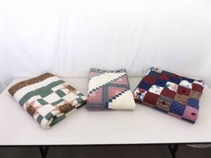 lot 39 image: 3 Hand Stitched Patchwork Lap etc. Quilts