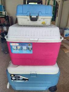 lot 45 image: Coolers & Tackle Box Note Coon Rapids Pick Up Location