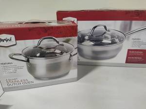 lot 5 image: Parini Stainless Dutch Oven & Saute Pan New in Box