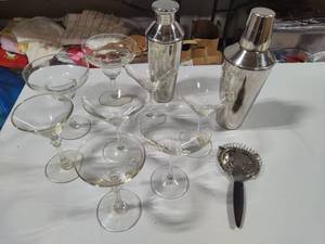 lot 113 image: Martini & Margarita Glasses  Shakers