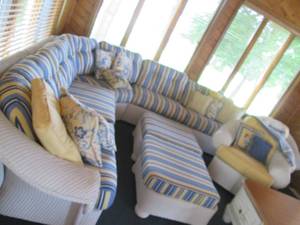 lot 223 image: White wicker rattan sectional sofa,...