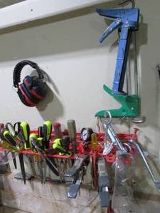 lot 264 image: Metal wall mount tool holder plus c...