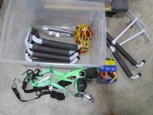 lot 297 image: Tote of rachet straps, grip tape, g...