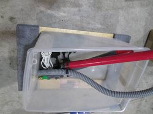 lot 299 image: Hardwood moving dolly with a tote o...