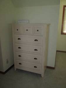 lot 8 image: Shabby Chic style wood 5-drawer hig...