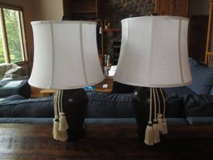 lot 24 image: Pair of antique Bronze Tone lamps w...