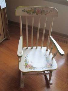 lot 28 image: Hand painted child size wood Rockin...