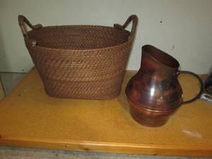 lot 71 image: Wicker rattan basket and Bronze ton...