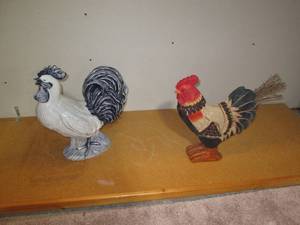 lot 84 image: Carved painted wood and painted cer...