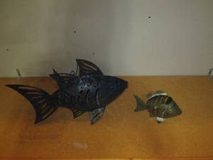 lot 90 image: Cut Metal Fish statues, the largest...