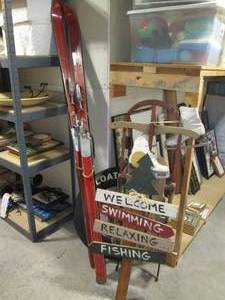 lot 136 image: Vintage metal and wood snow sled, v...